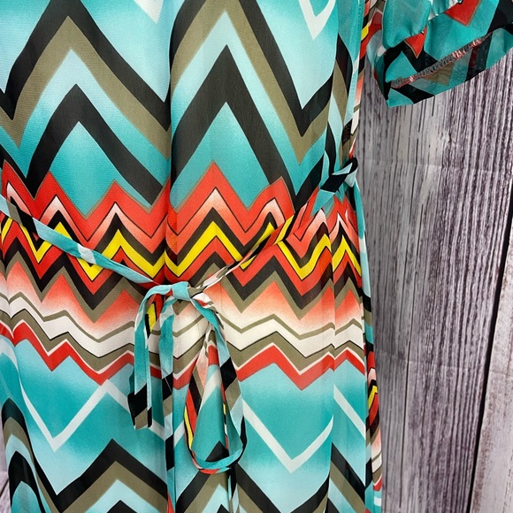 Rachel Kate Blue and Orange Chevron Shift Mini Dress Short Sleeve Size M #4029 - Picture 6 of 10